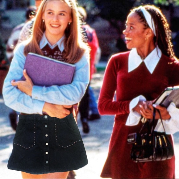 Jolt black denim studded high waist skirt - Picture 1 of 13